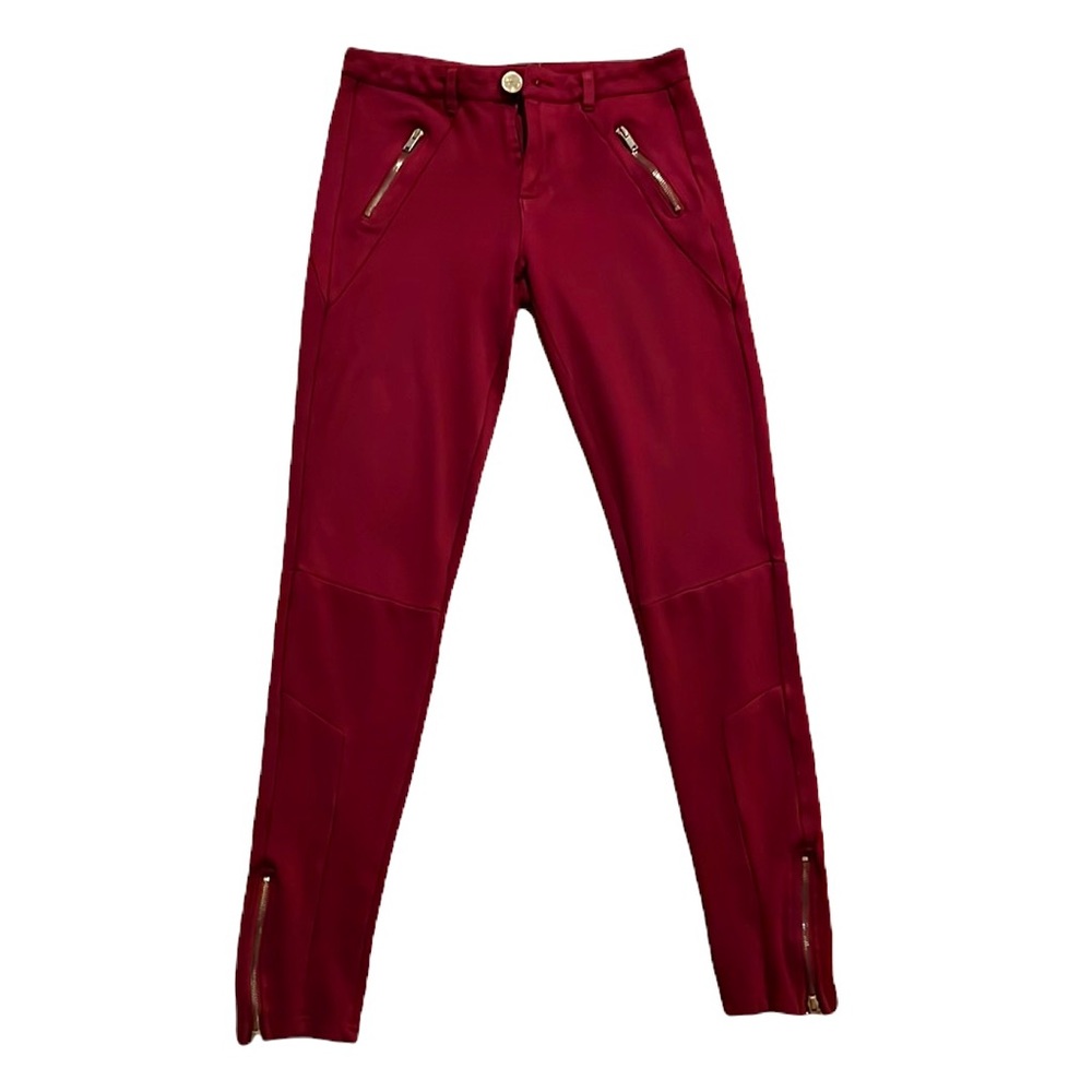 Bershka maroon leggings with zippers - S